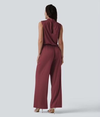 Stand Collar Sleeveless Straight Leg Bridesmaid And Wedding Guest Jumpsuit with Pockets-Easy Peezy Stand Collar Sleeveless Straight Leg Bridesmaid And Wedding Guest Jumpsuit with Pockets-Easy Peezy