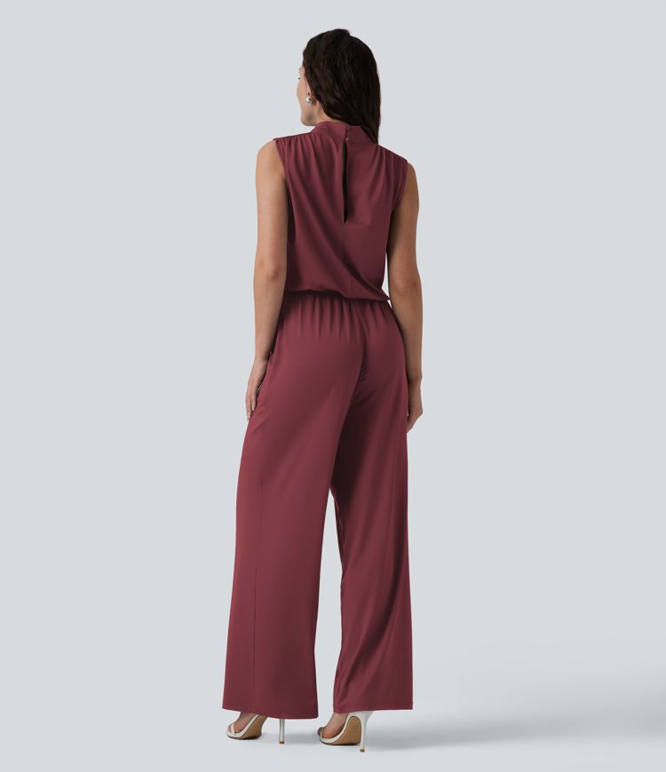 Stand Collar Sleeveless Straight Leg Bridesmaid And Wedding Guest Jumpsuit with Pockets-Easy Peezy Stand Collar Sleeveless Straight Leg Bridesmaid And Wedding Guest Jumpsuit with Pockets-Easy Peezy