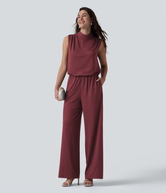 Stand Collar Sleeveless Straight Leg Bridesmaid And Wedding Guest Jumpsuit with Pockets-Easy Peezy Stand Collar Sleeveless Straight Leg Bridesmaid And Wedding Guest Jumpsuit with Pockets-Easy Peezy