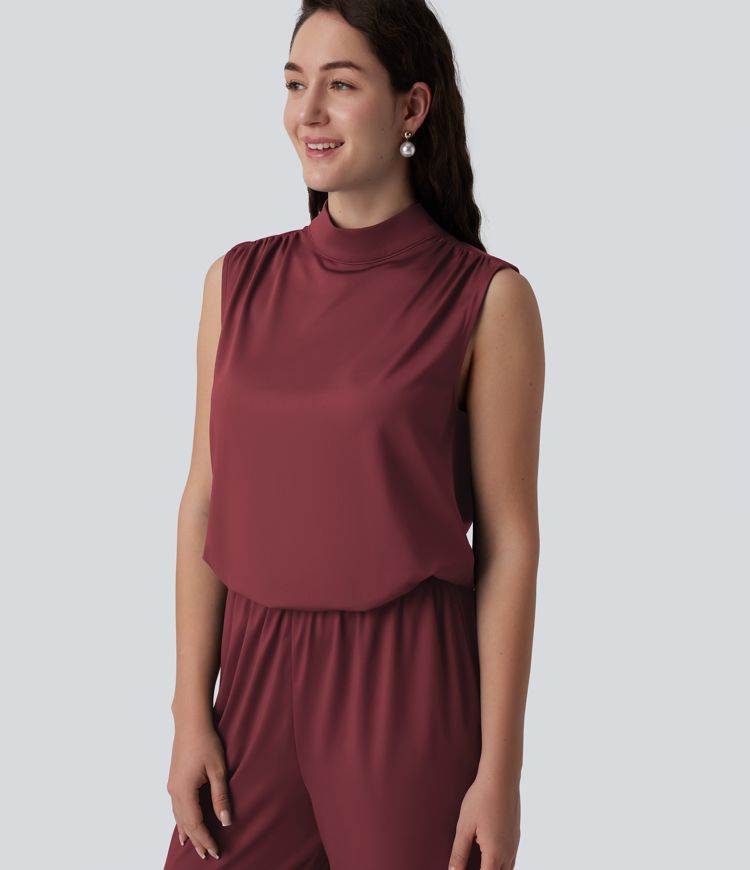 Stand Collar Sleeveless Straight Leg Bridesmaid And Wedding Guest Jumpsuit with Pockets-Easy Peezy Stand Collar Sleeveless Straight Leg Bridesmaid And Wedding Guest Jumpsuit with Pockets-Easy Peezy