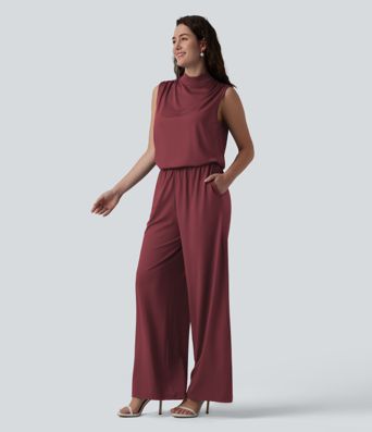 Stand Collar Sleeveless Straight Leg Bridesmaid And Wedding Guest Jumpsuit with Pockets-Easy Peezy Stand Collar Sleeveless Straight Leg Bridesmaid And Wedding Guest Jumpsuit with Pockets-Easy Peezy
