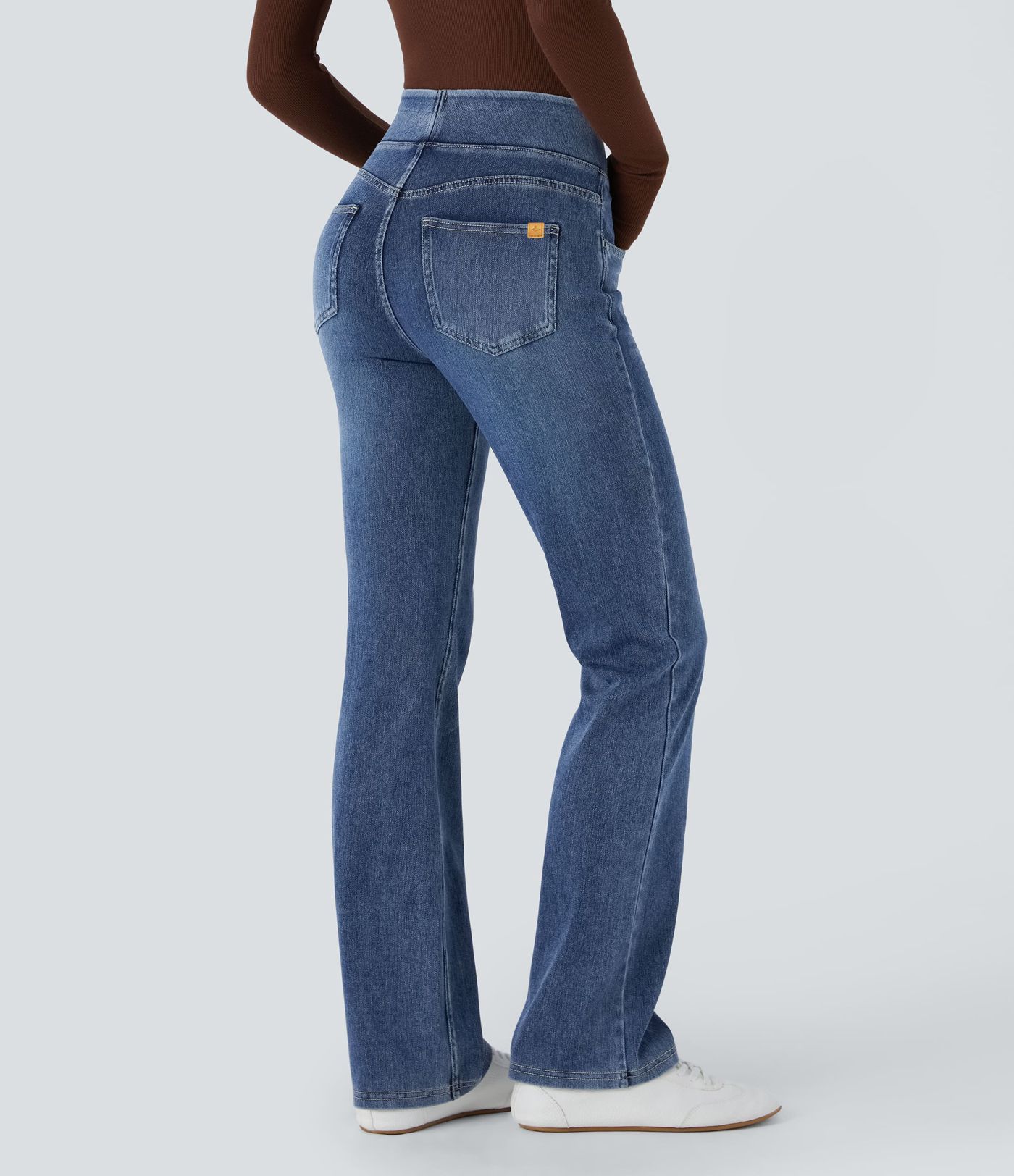 Halara Flex™ Jeans acampanados casuales de cintura alta con bolsillos lavados