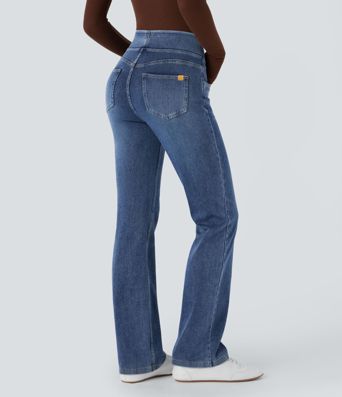 Halara Flex™ Jeans acampanados casuales de cintura alta con bolsillos lavados
