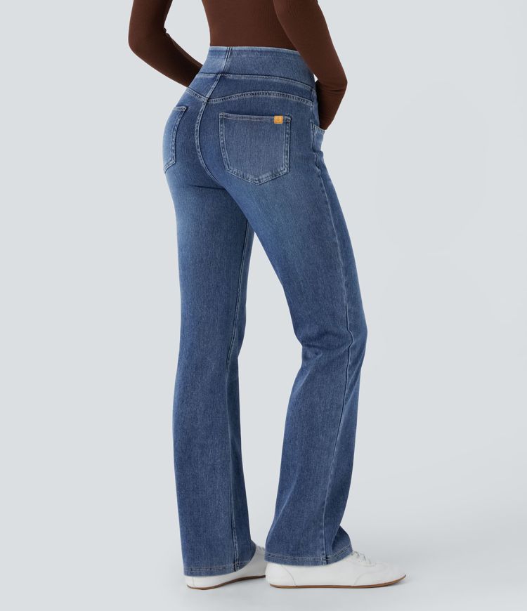 Halara Flex™ Jeans acampanados casuales de cintura alta con bolsillos lavados