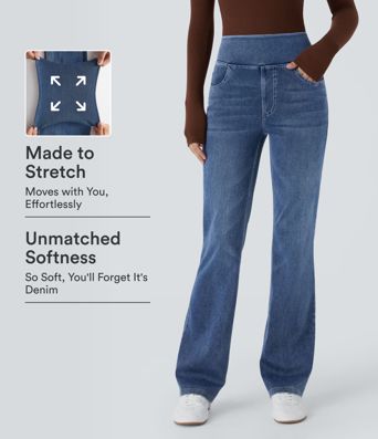Halara Flex™ Jeans acampanados casuales de cintura alta con bolsillos lavados