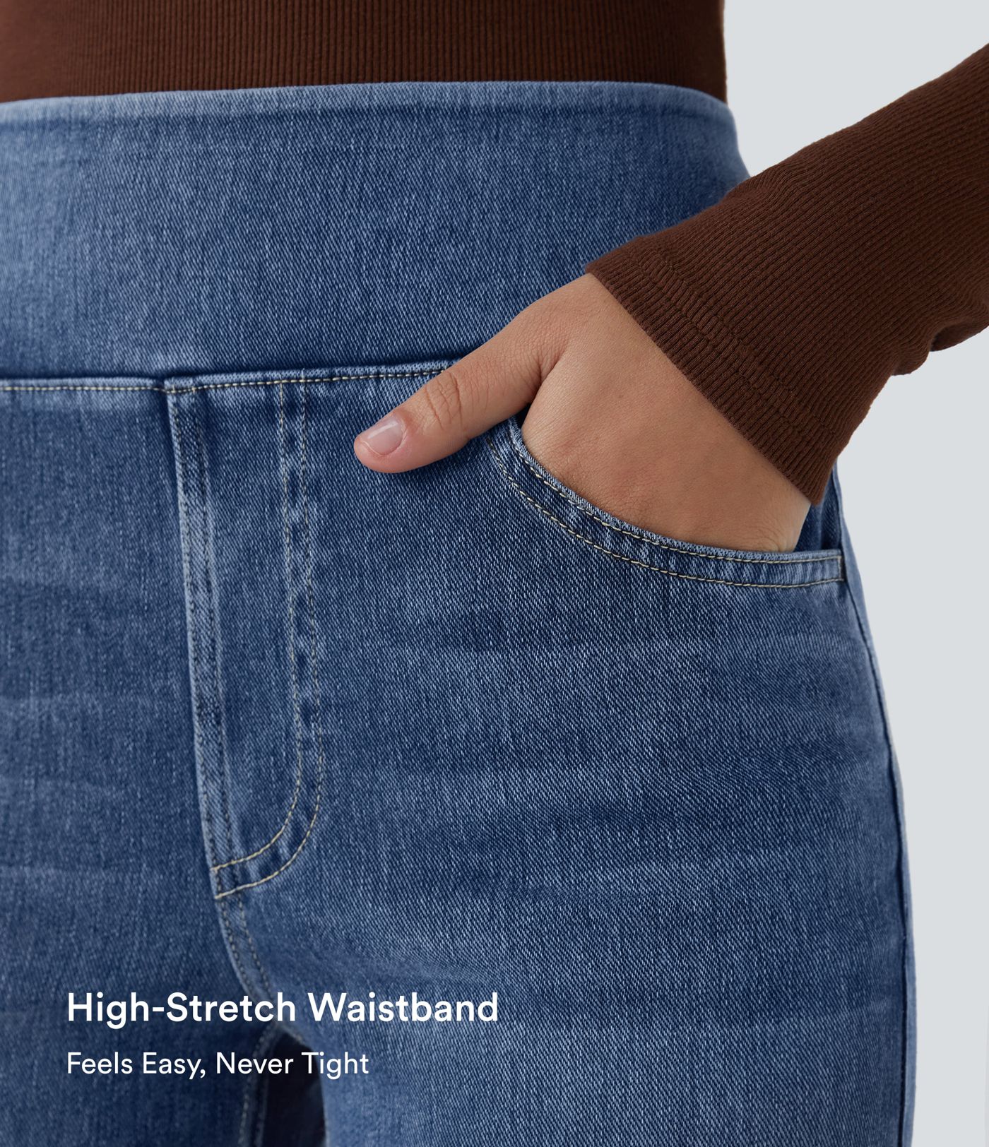 Halara Flex™ Jeans acampanados casuales de cintura alta con bolsillos lavados