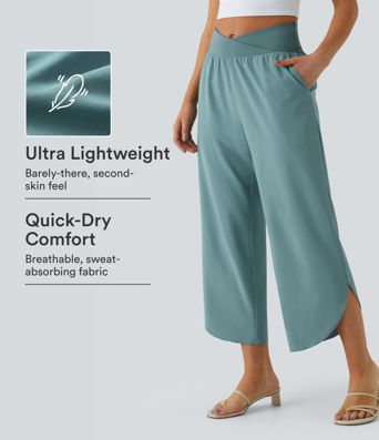 Breezeful™ High Waisted Crossover Quick Dry Resort Trousers with Pockets