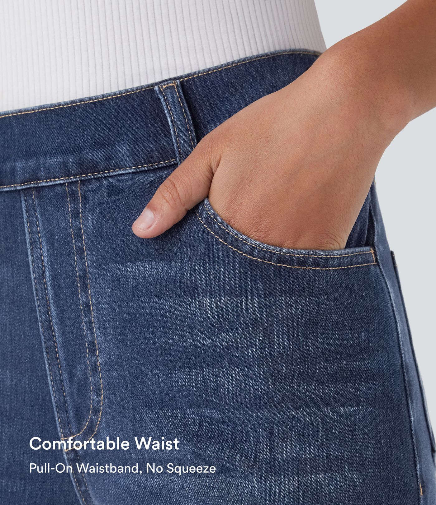 Jeans casuales Halara Flex™ de cintura alta con múltiples bolsillos, pierna recta, lavados, elásticos de punto