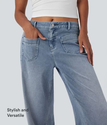 Halara Flex™ Mid Rise Straight Leg Casual Jeans with Pockets