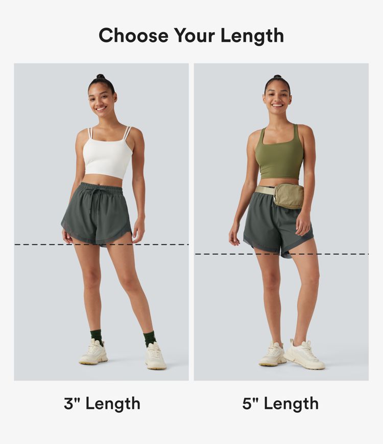 Shorts de running 2 en 1 de tiro medio con cordón, bajo curvado, malla a contraste, 3'' con bolsillos