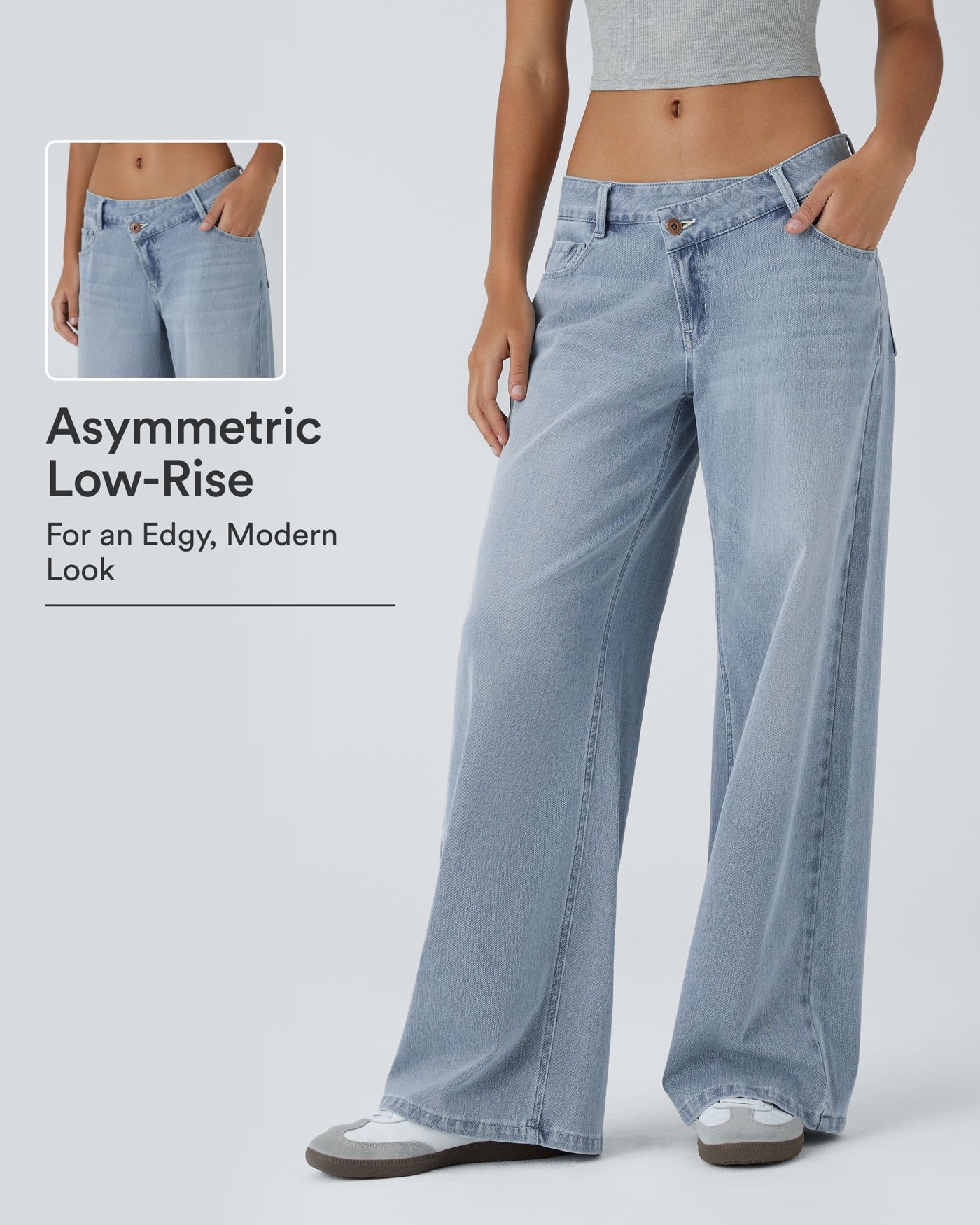 Halara Flex™ Asymmetric Low Rise Zipper Pockets Baggy Wide Leg Washed Casual Jeans Halara Flex™ Asymmetric Low Rise Zipper Pockets Baggy Wide Leg Washed Casual Jeans