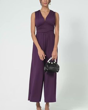 V Neck Sleeveless Ruched Pocket Jumpsuit-Easy Peezy