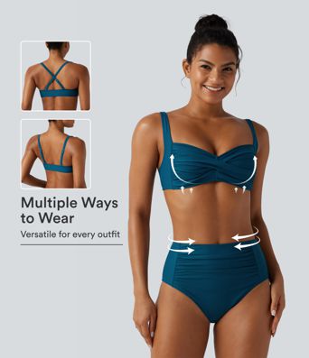 Adjustable Straps Twisted Ruched Built-in Bra Push-Up Tummy Control Bikini Set