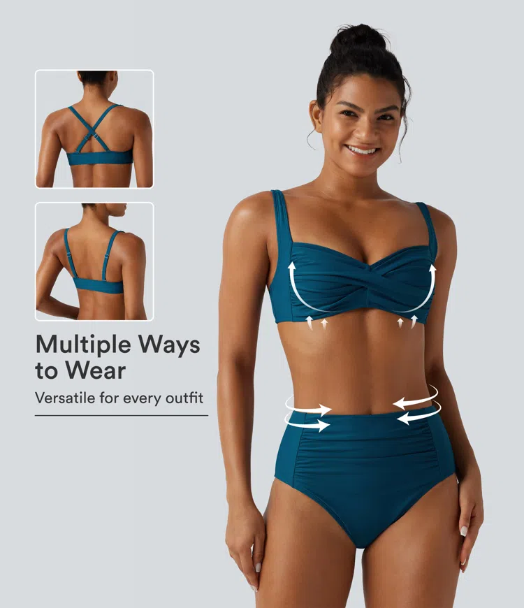 Blue Sapphire Gerafftes Bikini-Set mit Bauchkontrolle, verstellbaren Trägern und integriertem Push-Up BH / 1