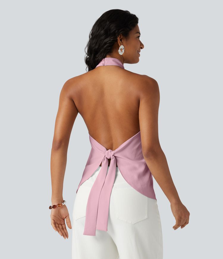 Backless Tie-back Casual Halter Top