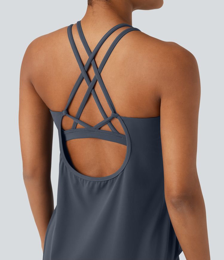 Halara UltraSculpt™ Round Neck Crisscross Back Running Tank Tops DD-F Cups Halara UltraSculpt™ Round Neck Crisscross Back Running Tank Tops DD-F Cups