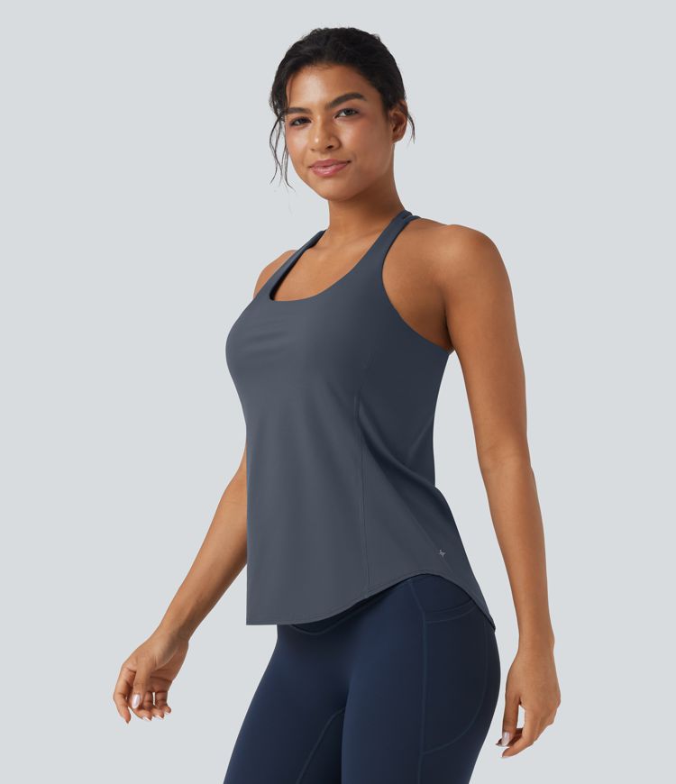 Halara UltraSculpt™ Round Neck Crisscross Back Running Tank Tops DD-F Cups Halara UltraSculpt™ Round Neck Crisscross Back Running Tank Tops DD-F Cups