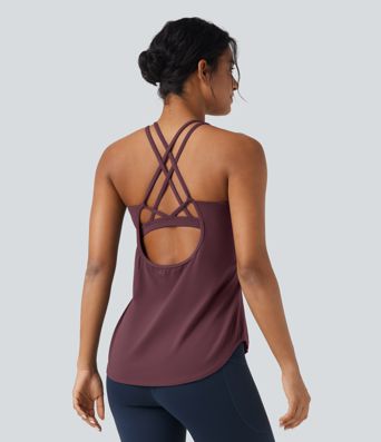 Halara UltraSculpt™ Round Neck Crisscross Back Running Tank Tops DD-F Cups Halara UltraSculpt™ Round Neck Crisscross Back Running Tank Tops DD-F Cups