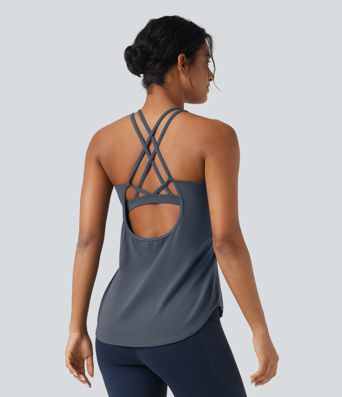 Halara UltraSculpt™ Round Neck Crisscross Back Running Tank Tops DD-F Cups Halara UltraSculpt™ Round Neck Crisscross Back Running Tank Tops DD-F Cups