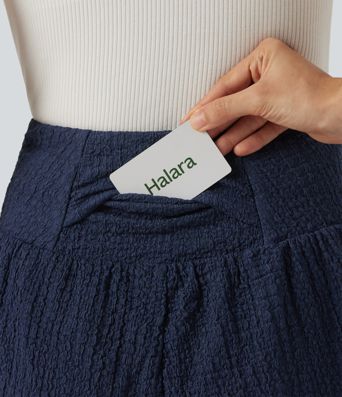 High-waisted 2-in-1 Crinkle Casual Baggy Shorts with Pockets