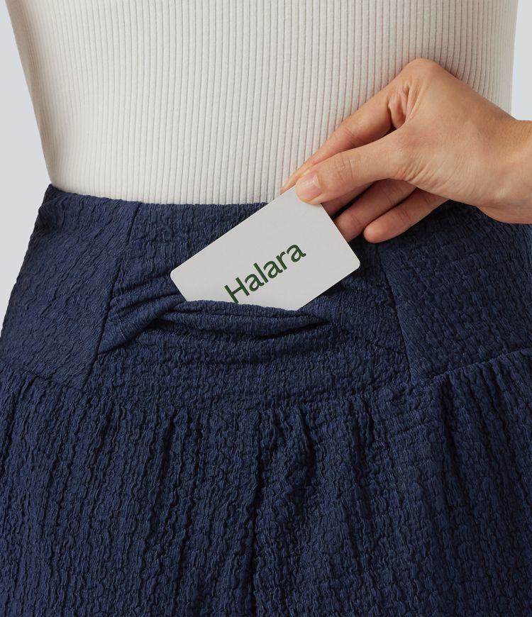High-waisted 2-in-1 Crinkle Casual Baggy Shorts with Pockets