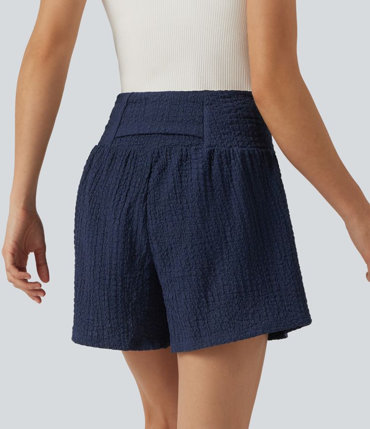 High-waisted 2-in-1 Crinkle Casual Baggy Shorts with Pockets