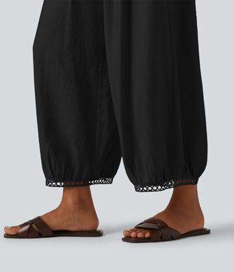Lässige 7/8-Hose mit mittelhohem Bund, Seitentaschen, Leiterspitze und Barrel-Leg