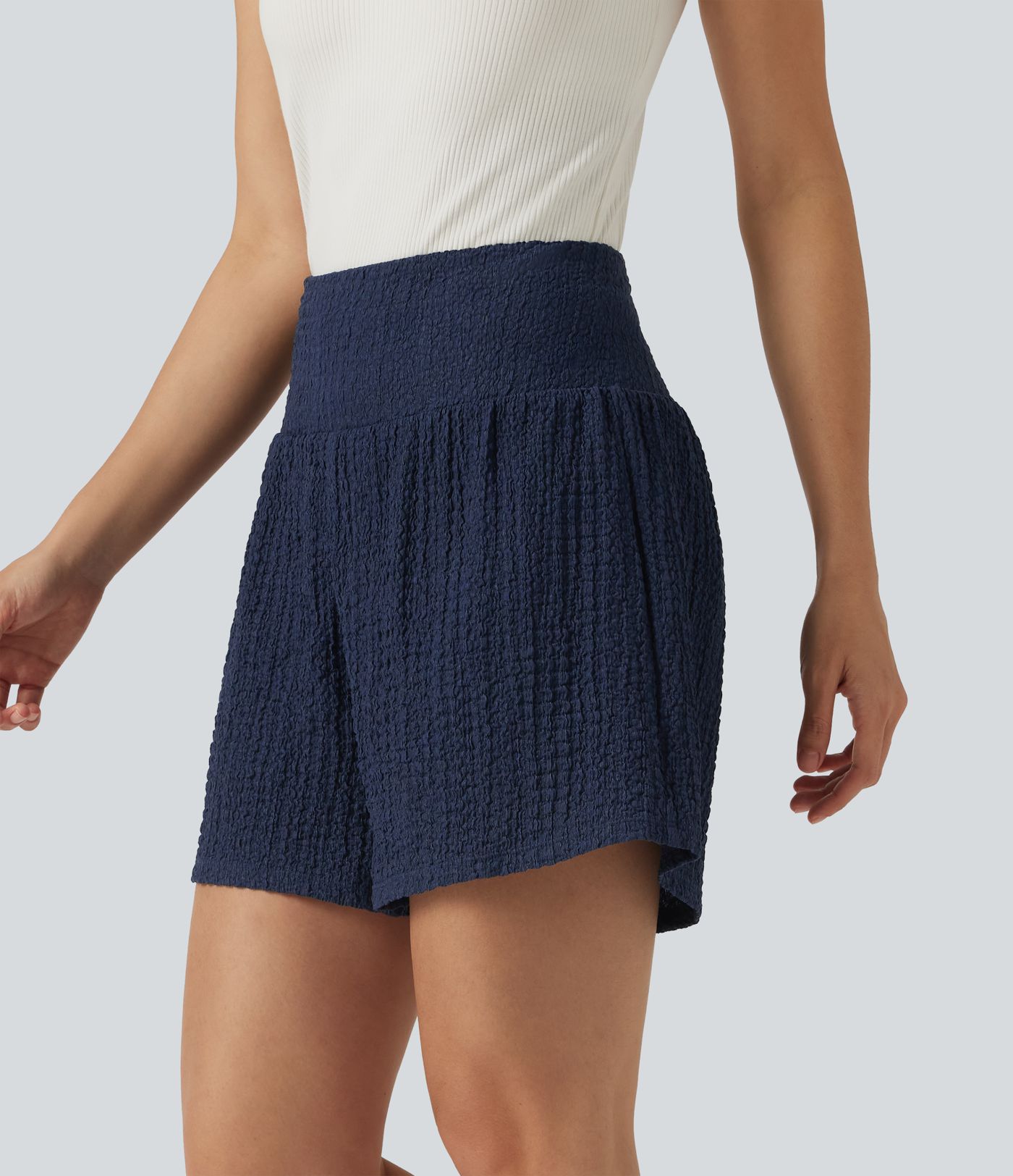 High-waisted 2-in-1 Crinkle Casual Baggy Shorts with Pockets