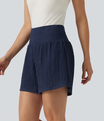 High-waisted 2-in-1 Crinkle Casual Baggy Shorts with Pockets