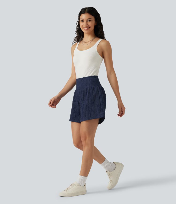 High-waisted 2-in-1 Crinkle Casual Baggy Shorts with Pockets