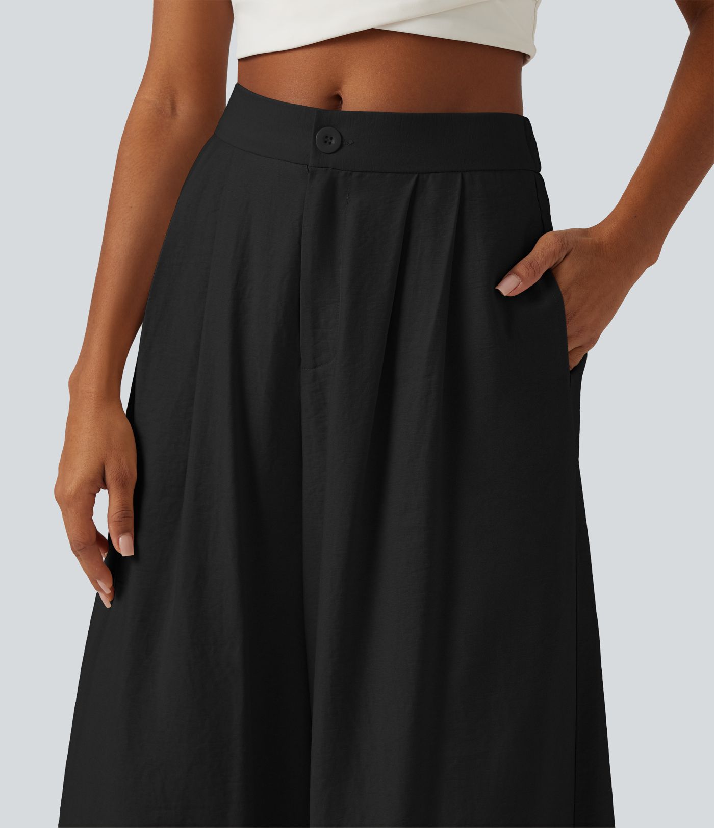 Lässige 7/8-Hose mit mittelhohem Bund, Seitentaschen, Leiterspitze und Barrel-Leg