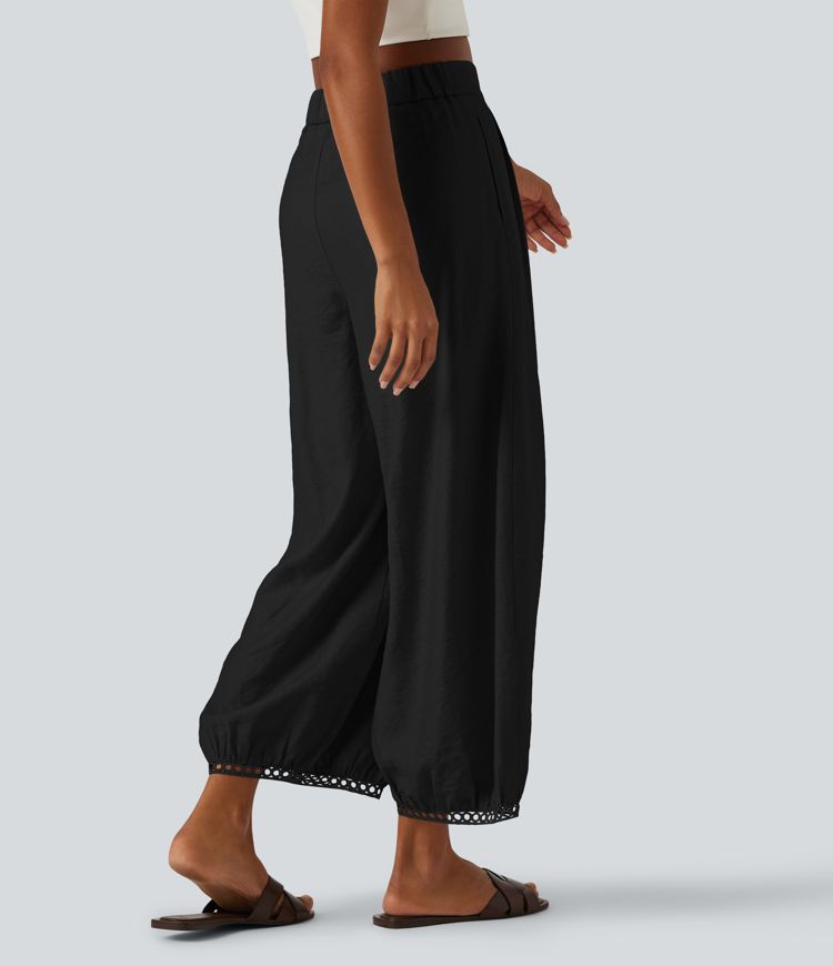Lässige 7/8-Hose mit mittelhohem Bund, Seitentaschen, Leiterspitze und Barrel-Leg