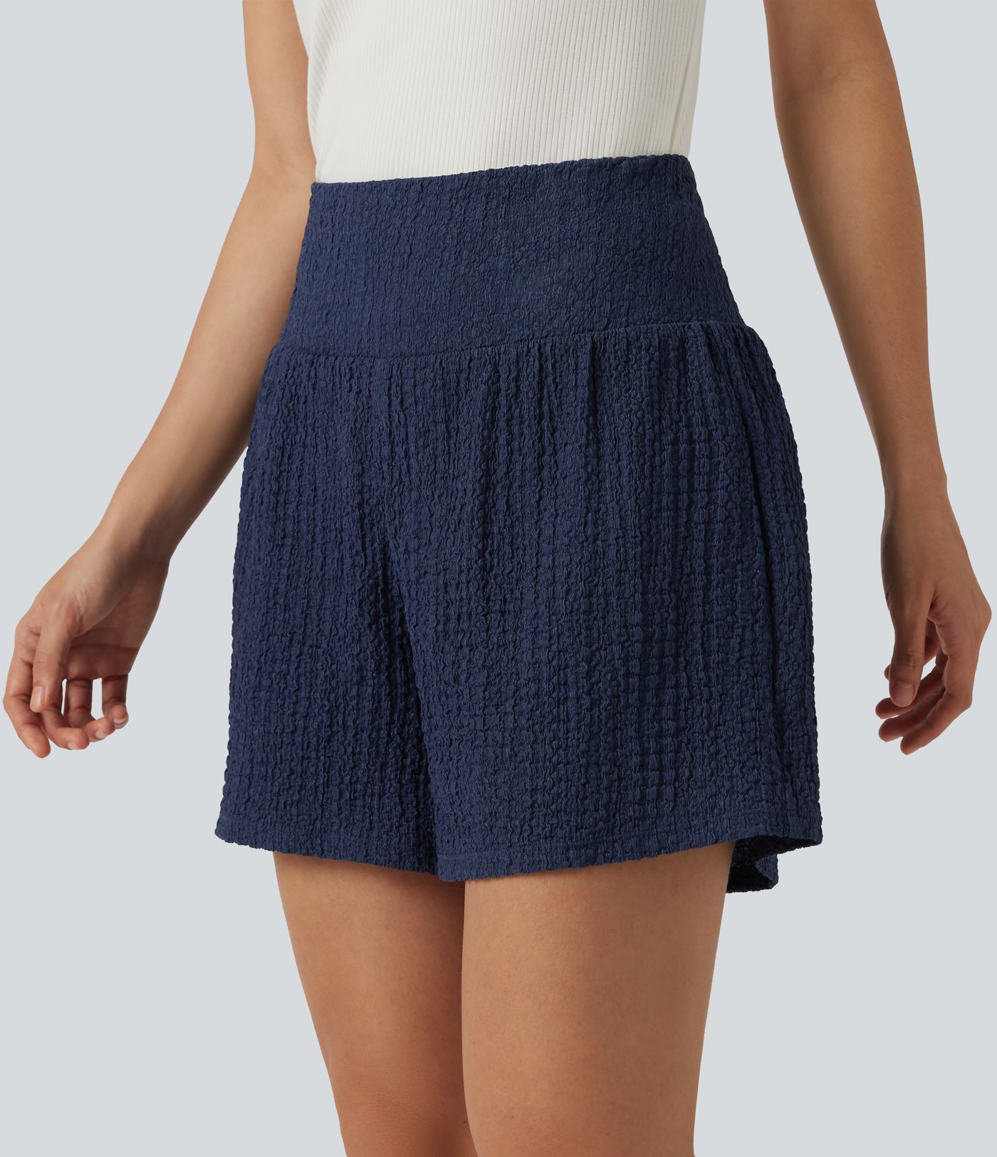 High-waisted 2-in-1 Crinkle Casual Baggy Shorts with Pockets