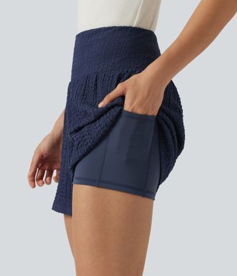 High-waisted 2-in-1 Crinkle Casual Baggy Shorts with Pockets