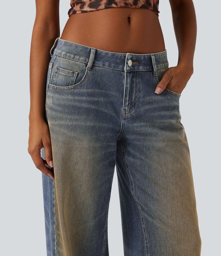 Halara Flex™ Low Rise Wide Leg Washed Casual Jeans with Pockets