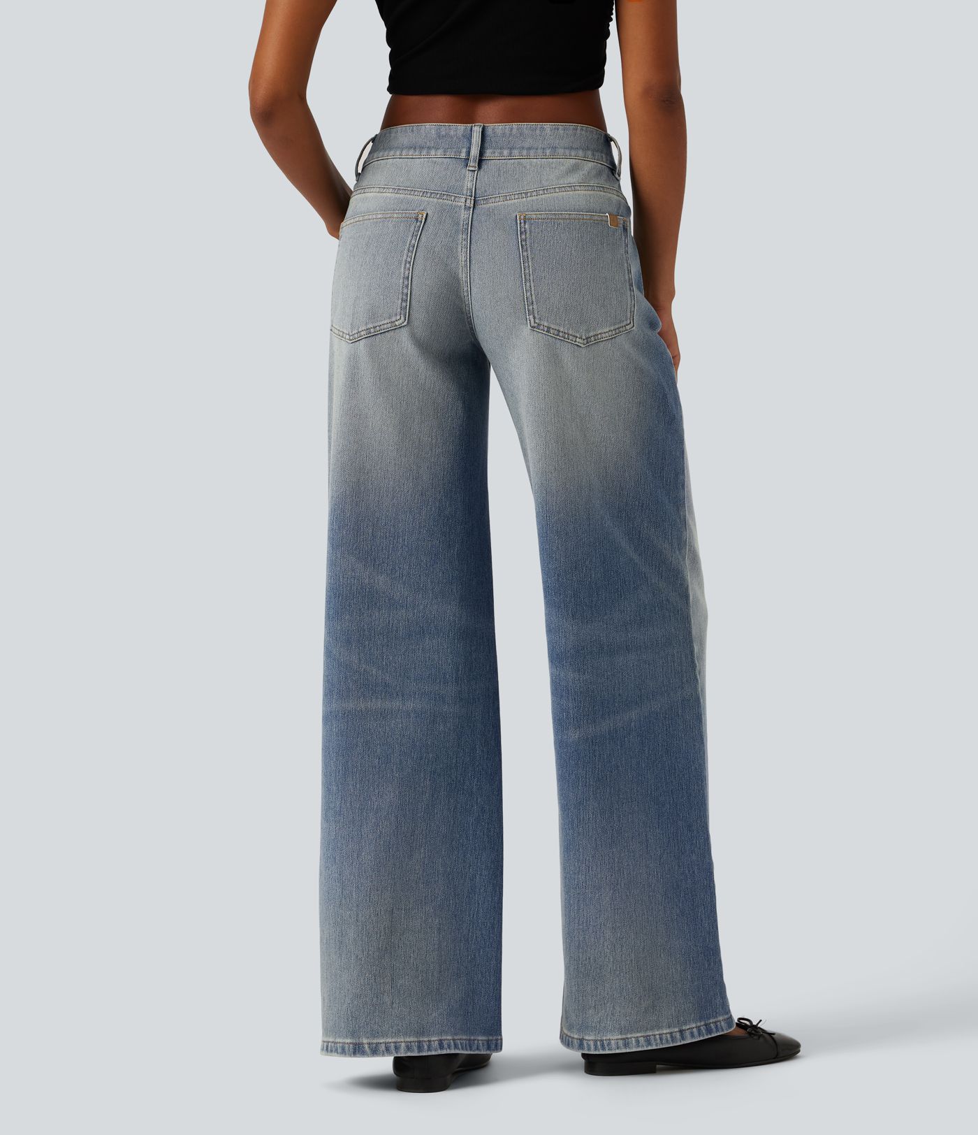Halara Flex™ - Lässige, verwaschene Jeans mit niedrigem Bund, mehreren Taschen und weitem Bein Halara Flex™ - Lässige, verwaschene Jeans mit niedrigem Bund, mehreren Taschen und weitem Bein
