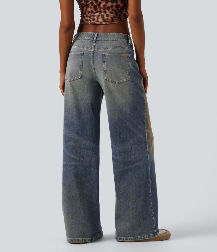 Halara Flex™ Low Rise Wide Leg Washed Casual Jeans with Pockets