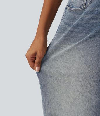 Halara Flex™ - Lässige, verwaschene Jeans mit niedrigem Bund, mehreren Taschen und weitem Bein Halara Flex™ - Lässige, verwaschene Jeans mit niedrigem Bund, mehreren Taschen und weitem Bein