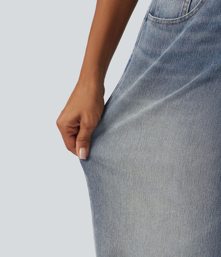 Halara Flex™ - Lässige, verwaschene Jeans mit niedrigem Bund, mehreren Taschen und weitem Bein Halara Flex™ - Lässige, verwaschene Jeans mit niedrigem Bund, mehreren Taschen und weitem Bein