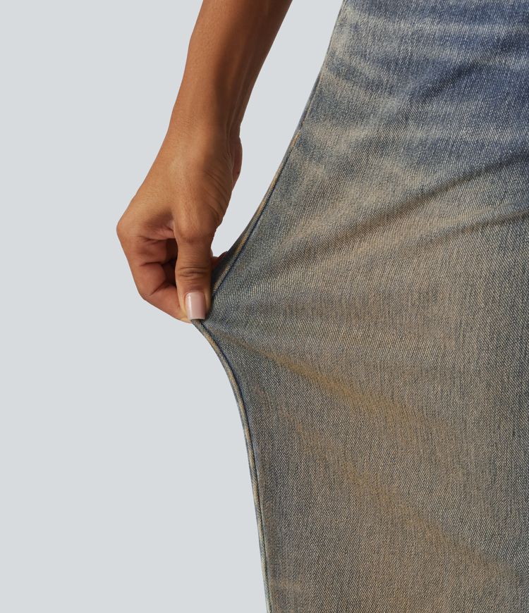 Halara Flex™ Low Rise Wide Leg Washed Casual Jeans with Pockets
