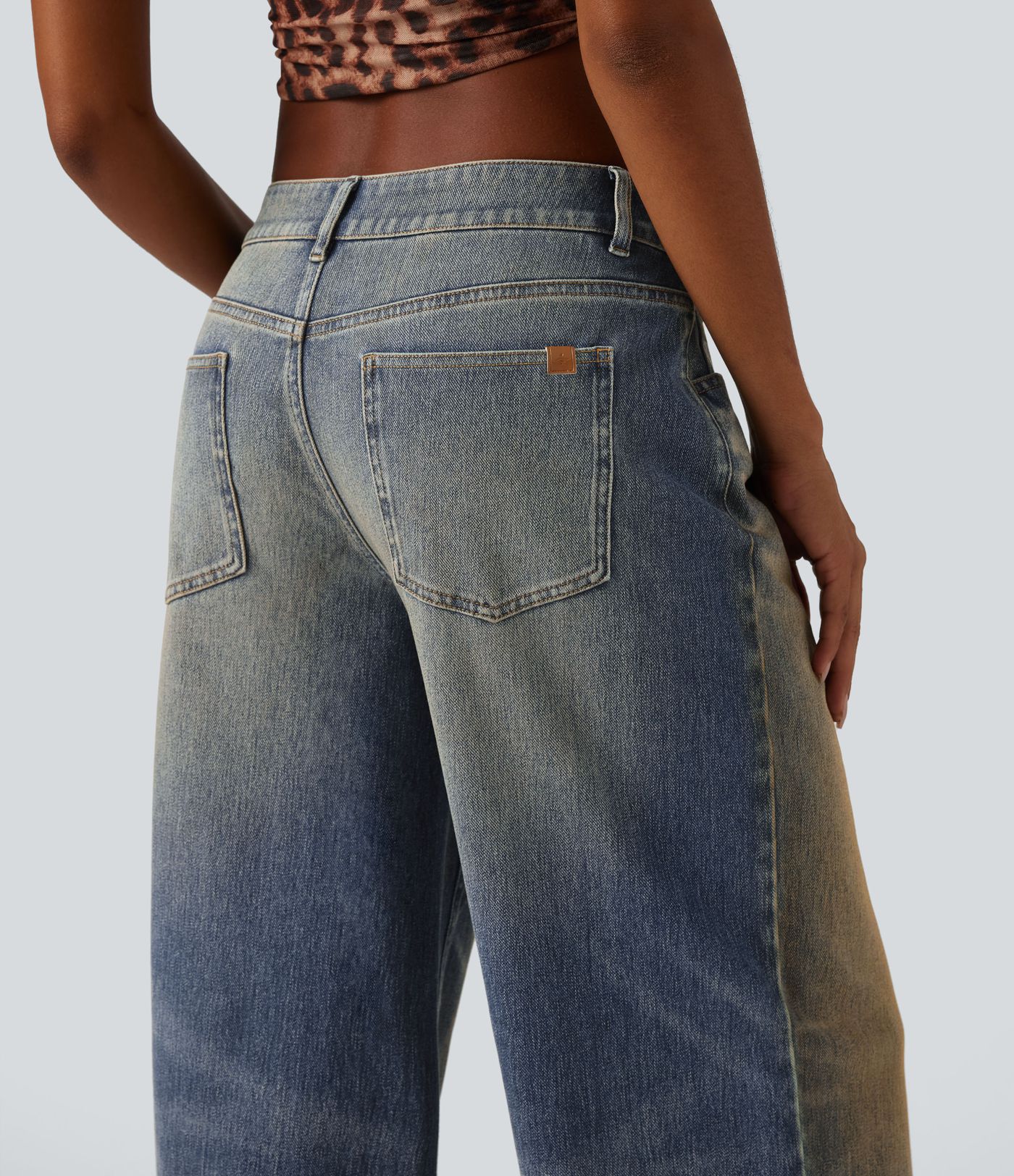 Halara Flex™ Low Rise Wide Leg Washed Casual Jeans with Pockets