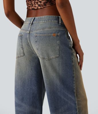 Halara Flex™ Low Rise Wide Leg Washed Casual Jeans with Pockets