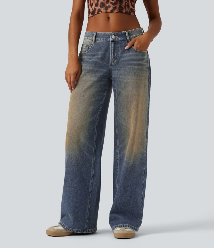 Halara Flex™ Low Rise Wide Leg Washed Casual Jeans with Pockets