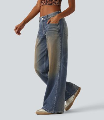 Halara Flex™ Low Rise Wide Leg Washed Casual Jeans with Pockets