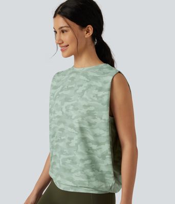 Round Neck Camo Workout Tank Top