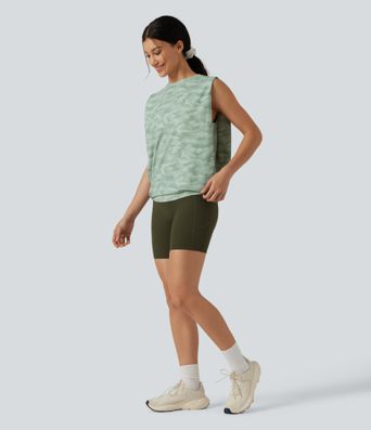 Round Neck Camo Workout Tank Top