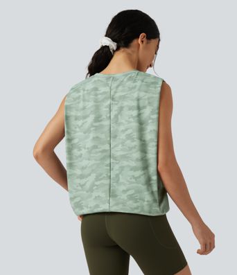 Round Neck Camo Workout Tank Top