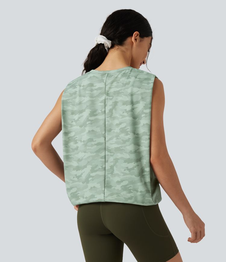 Round Neck Camo Workout Tank Top