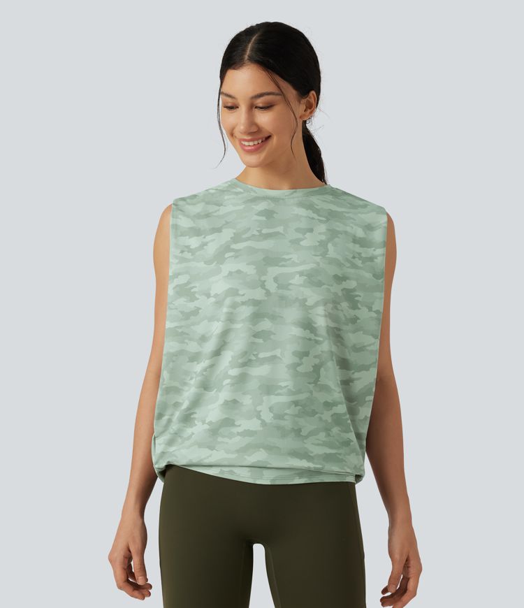 Round Neck Camo Workout Tank Top