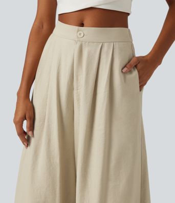 Mid Rise Ladder Trim 7/8 Length Casual Barrel Leg Pants with Pockets